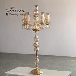 ZT-394 décoration de mariage 6 bras coupé verre tasse haut porte-bougies de couleur or chandeliers