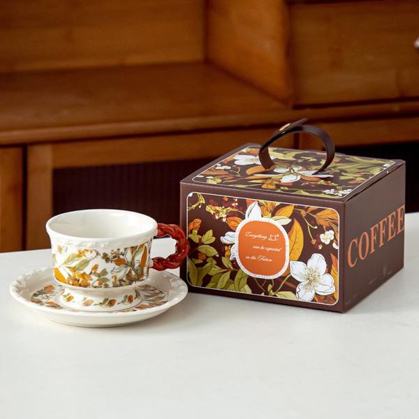 Flower Design Ceramic Mug Cup In Gift Box And Saucer For Teachers Day Christian Gifts