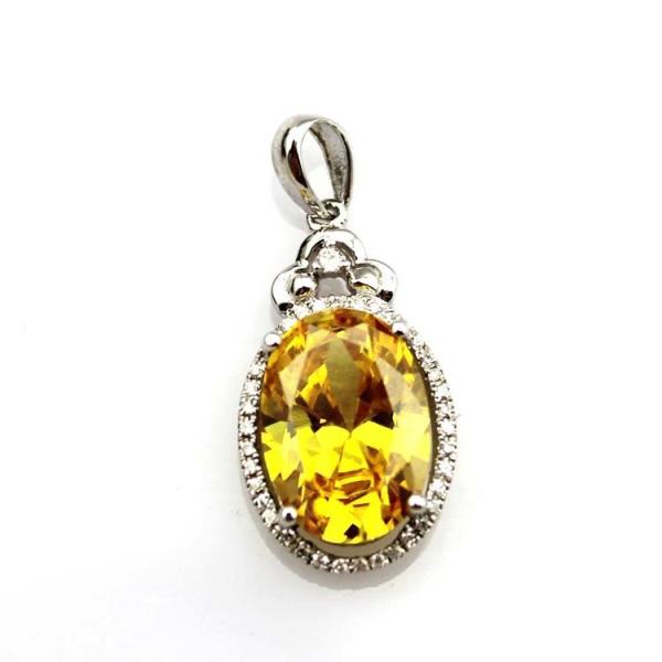 Women's Jewelry 925 Silver 9mmx13mm Yellow Citrine Cubic Zirconia Pendant (PSJ0404)