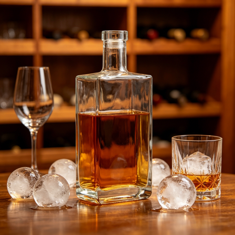 Cork Top 750ml Glass Liquor Bottles Flint Cube For Whisky 750g CY-897