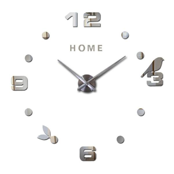 Arabic Digital Birds Mirror Decor Wall Art Clock Stickers Large Elegant Wall Clock