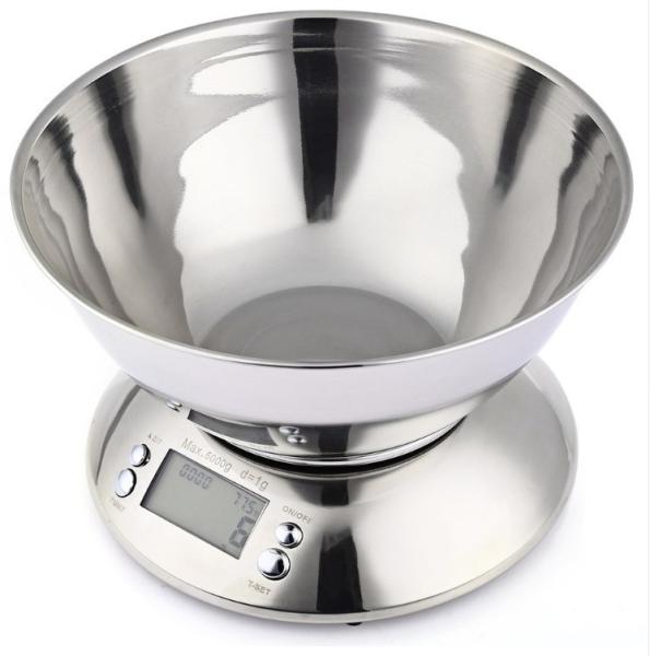 Outil de cuisine Équilibre électronique de poids en acier inoxydable Équilibre alimentaire Équilibre de cuisine Équilibre de cuisine avec bol 5Kg 1g