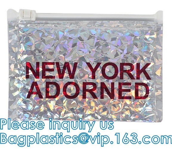 Reusable Metallic Matte Glossy Holographic Zip lockk Bags, Reclosable Cosmetic Packing Bubble Pouch Slider Zipper