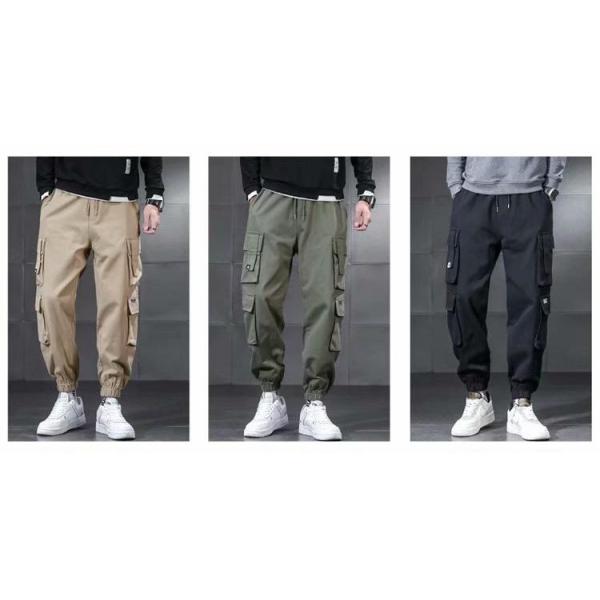 XMAMLON Custom Logo Men's Cargo Pants with Drawstring Waist and Polyester/Cotton Fabric