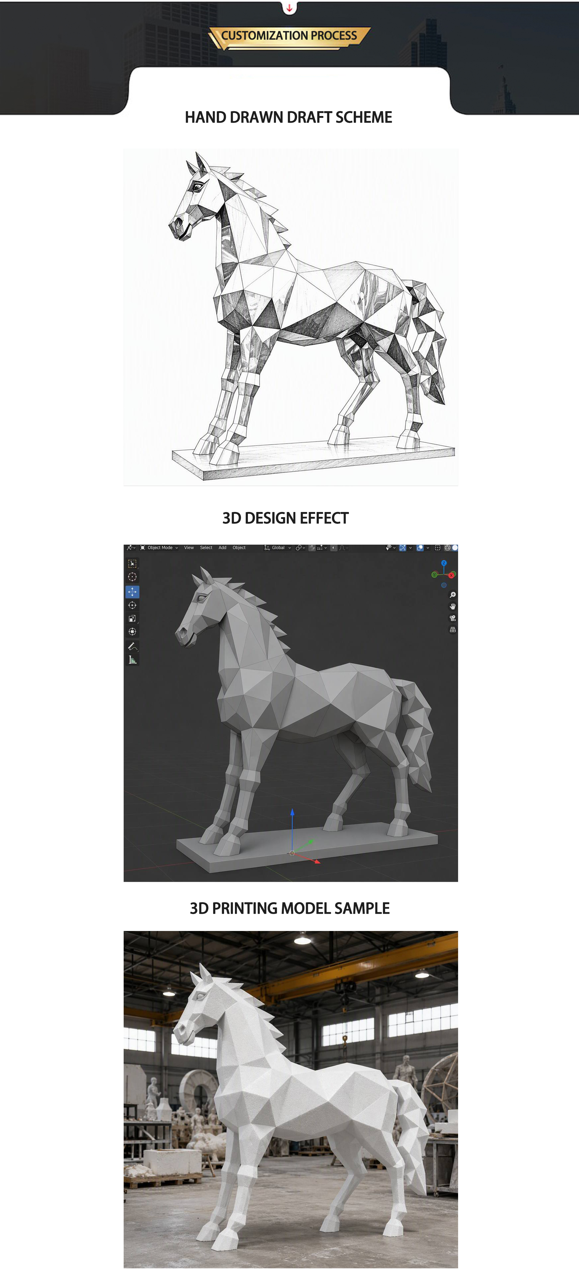 Large Mirror Stainless Steel Geometric Faceted Horse Sculpture for City Park & Industrial Park Landscape