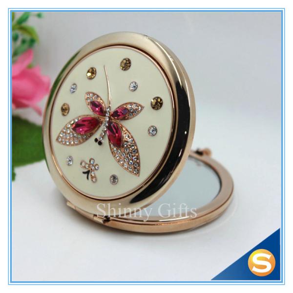 Shinny Gifts Butterfly Design Rhinestone Pocket Mirror Metal Handbag Mirror