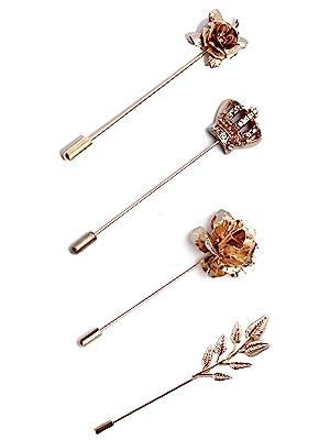 Men's Metalic Gold Flower Lapel Pin/Shirt Stud Brooch Golden, Gentleman's Essentials Premium Handmade Flower Lapel Pin
