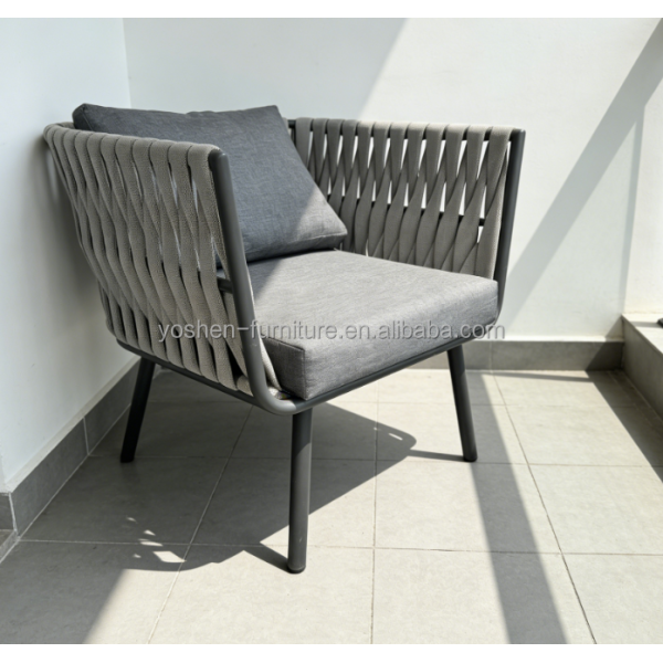 Outdoor Rope Woven Armchair with Cushion for Patio Garden Balcony