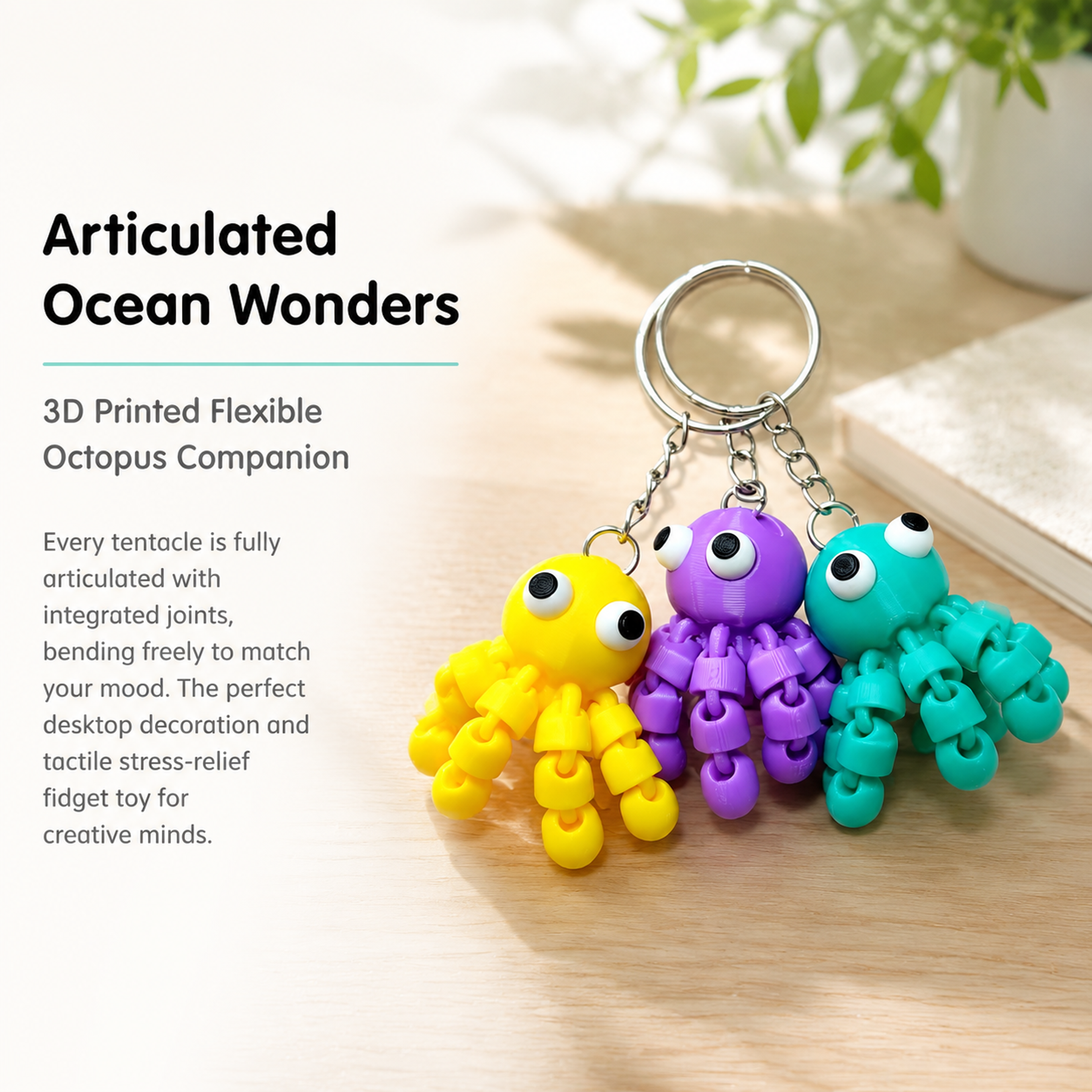 Realistic Octopus Shaped 3D Printed Toys Fully Movable Tentacle Ornament Desk Display