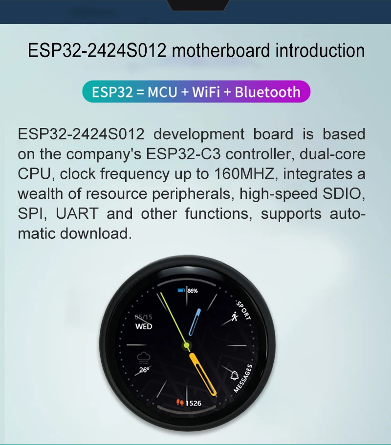 IPS TFT дисплейный модуль ESP32 240x240 Пиксельное разрешение 20g Вес 32,4 мм Эффективная площадь