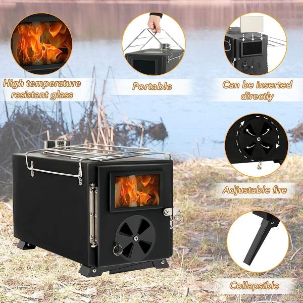 Titanium Tent Wood Stove Oven Folding Portable Log Winter Camping Foldable Ultra Light Hiking Cooking Bbq Chimney