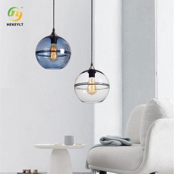 Small Bedside Livinng Room D20 Glass Pendant Light Modern Metal Blue