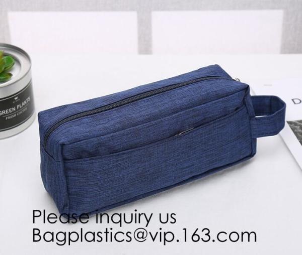 Wholesale Men Vintage Zipper Cosmetic Bag Leather Wash Cotton Canvas Makeup Bag Toiletry Bag, bagease, bagplastics