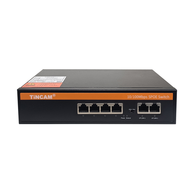 6 Port 10/100Mbps Passive PoE Switch with 4 Non-Standard PoE Ports 2 Uplink Ports 48W 24V 250m Long Range TBC-FP4206N-X