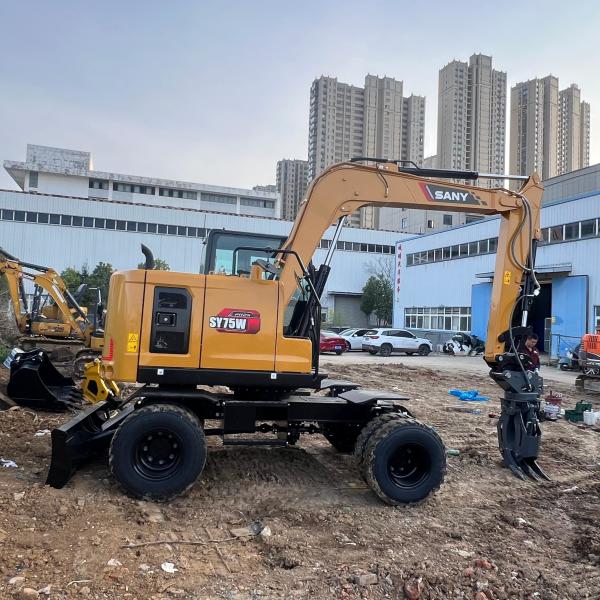 New Arrival Used SANY SY75W Wheel Type 7 Ton Secondhand Hydraulic Mini Wheel Excavator