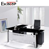 Metal Legs With Cabinet Glass Desk Modern Home Office Computer Desk