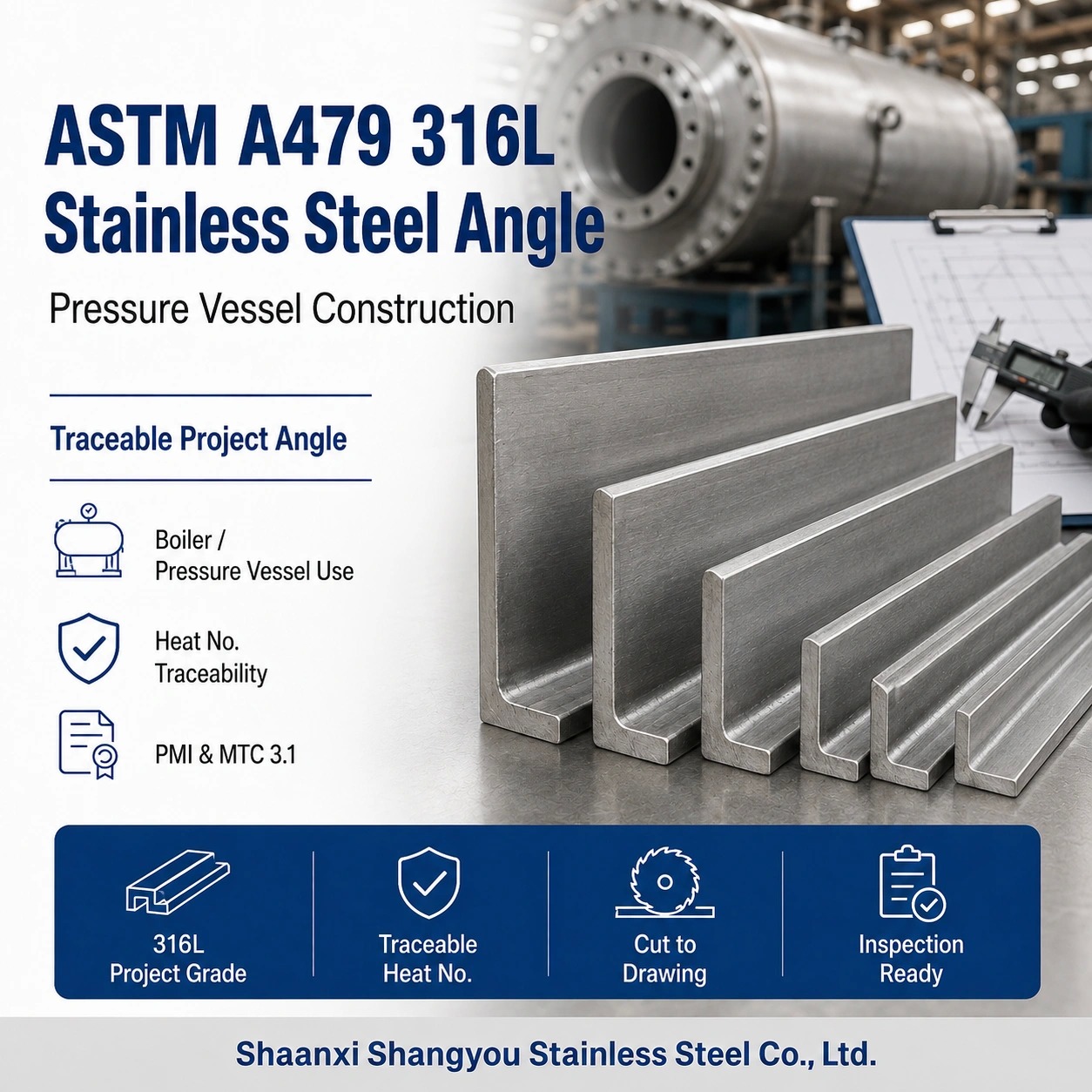 ASTM A479 316L Stainless Steel Angle for Pressure Vessel Construction