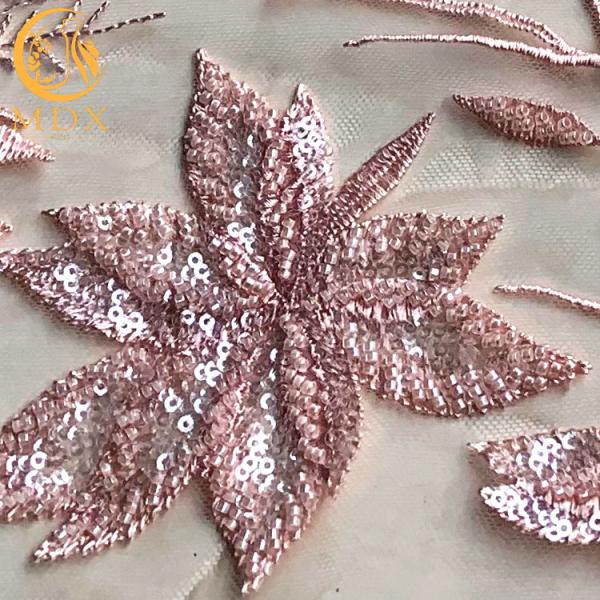Популярное розовое вышитое бисером 20% полиэстер тканей шнурка свадьбы расстворимое в воде