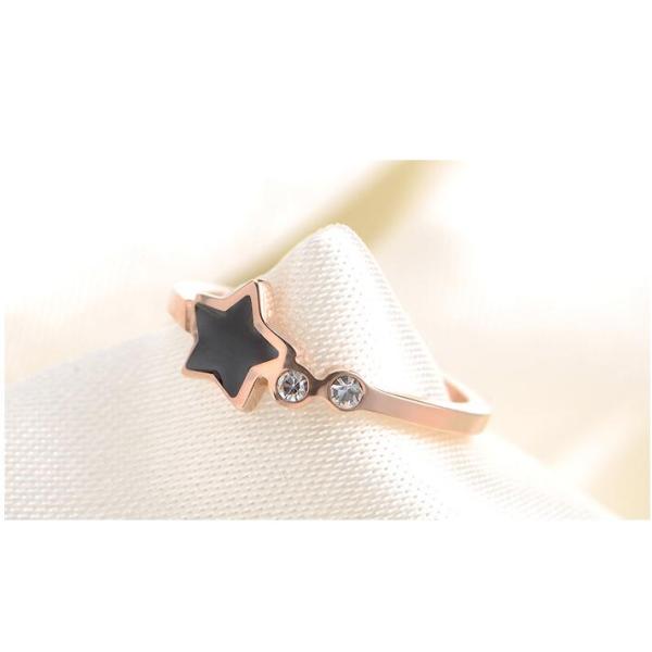 Black Shell Finger Ring Star Shape Design Rose Golden Ring for Girs Stainless Steel Diamond Ring