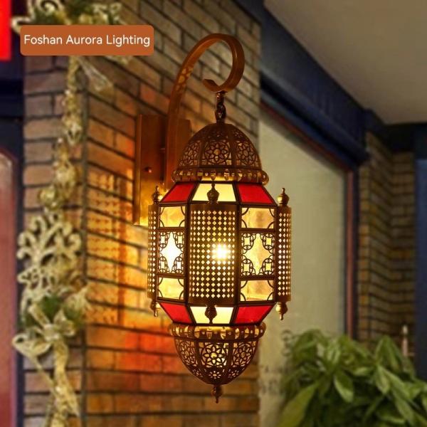 Garden Waterproof Vintage Copper Wall Light With Colored Shade