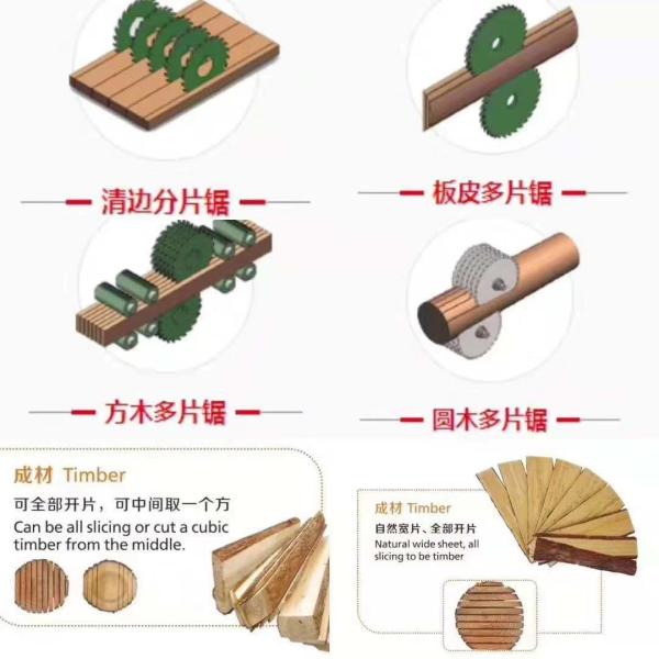 Two Shaft Multiple Blade Rip circular Saw with water cooling blade for wood panel cutting