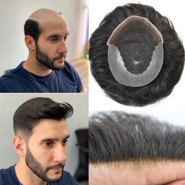 100% virgem mono masculino de cabelo de substituição perucas topper parede de cabelo Full PU