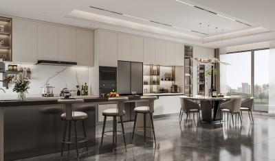 Armários de cozinha de aço inoxidável residenciais com acabamento bege