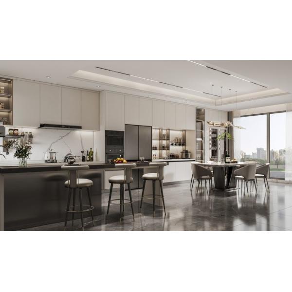 Кухонные шкафы из нержавеющей стали с бежевой отделкой