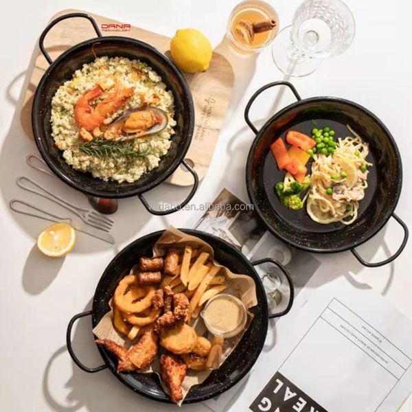 Classical Style Carbon Steel Paella Pan Diameter 18 20 22 24 26 28cm Enamelware Cookware