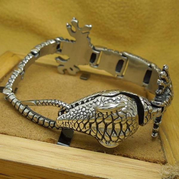 Men's Titanium Stainless Steel Bracelet Lizard Animal Style 8.5 Inches (JCE273)
