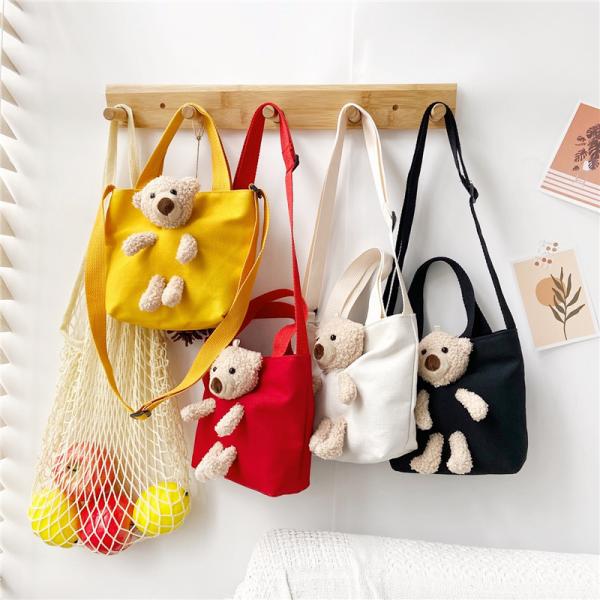 Japanese students cute girl bear canvas bag diagonal straddle bag ins fashion one shoulder accessories bag
