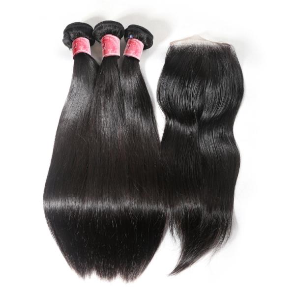 SGS Straight Human Hair Weave / Peruvian Hair Bundles With Closure
