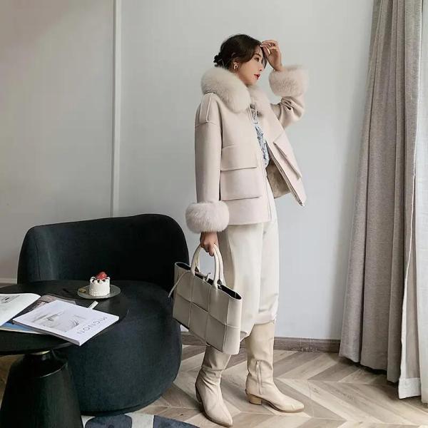 Korean Style Fox Fur Coat Fall Winter Short Women Genuine Wool Coat
