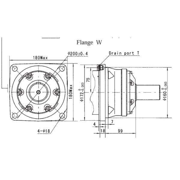 Moteur à roue hydraulique BMT, BMT-500-W-T-D, 500 ml/h, bride à roue à 4 boulons, arbre cône 1:10, G 3/4 Port à main pliable, rotation standard