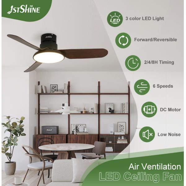 Ventilador de teto de material metálico com motor de corrente contínua de baixo ruído e iluminação LED de ar condicionado