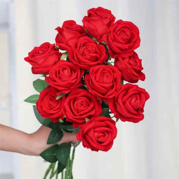 Rosa de flor artificial de tallo único realista para la fiesta de bodas Piesa central para el hogar Decoración de la oficina del hotel