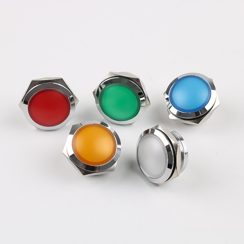22mm Metal Indicator Light Short Spherical Crystal Finish Waterproof Welding Foot Soft-Light LED 12V 24V Red Yellow Blue