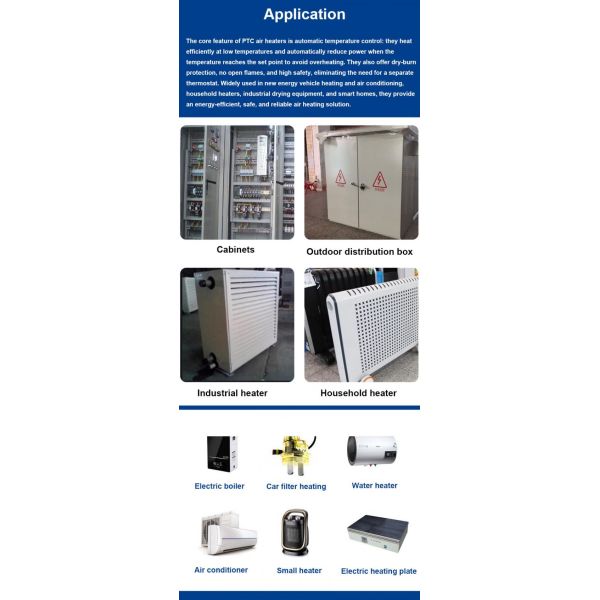 Calentador de aire PTC de calentamiento rápido y eficiente energéticamente con 24V a 220V para aplicaciones de aire caliente forzado