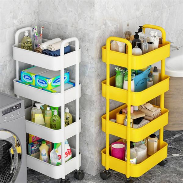 Non-folding 360 Degree Rotating Storage Rack with Wheels Kitchen Vegetable Plastic Shelf