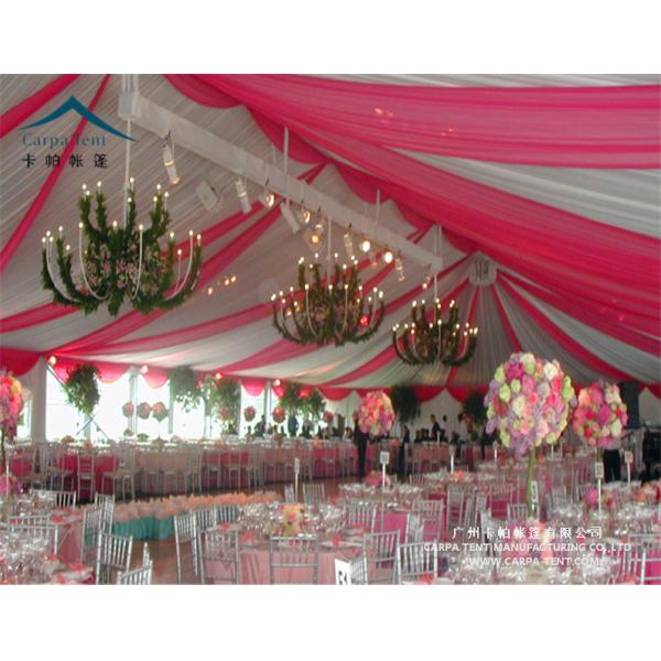 Huge Outdoor High Peak Pavilion Wedding Party Tent 25 X 30m Decorated With Curtains And Linings
