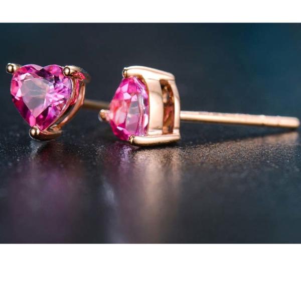 18K Rose Gold Ruby  Heart Shape Stud Earrings Women Jewelry(KE001PINK)