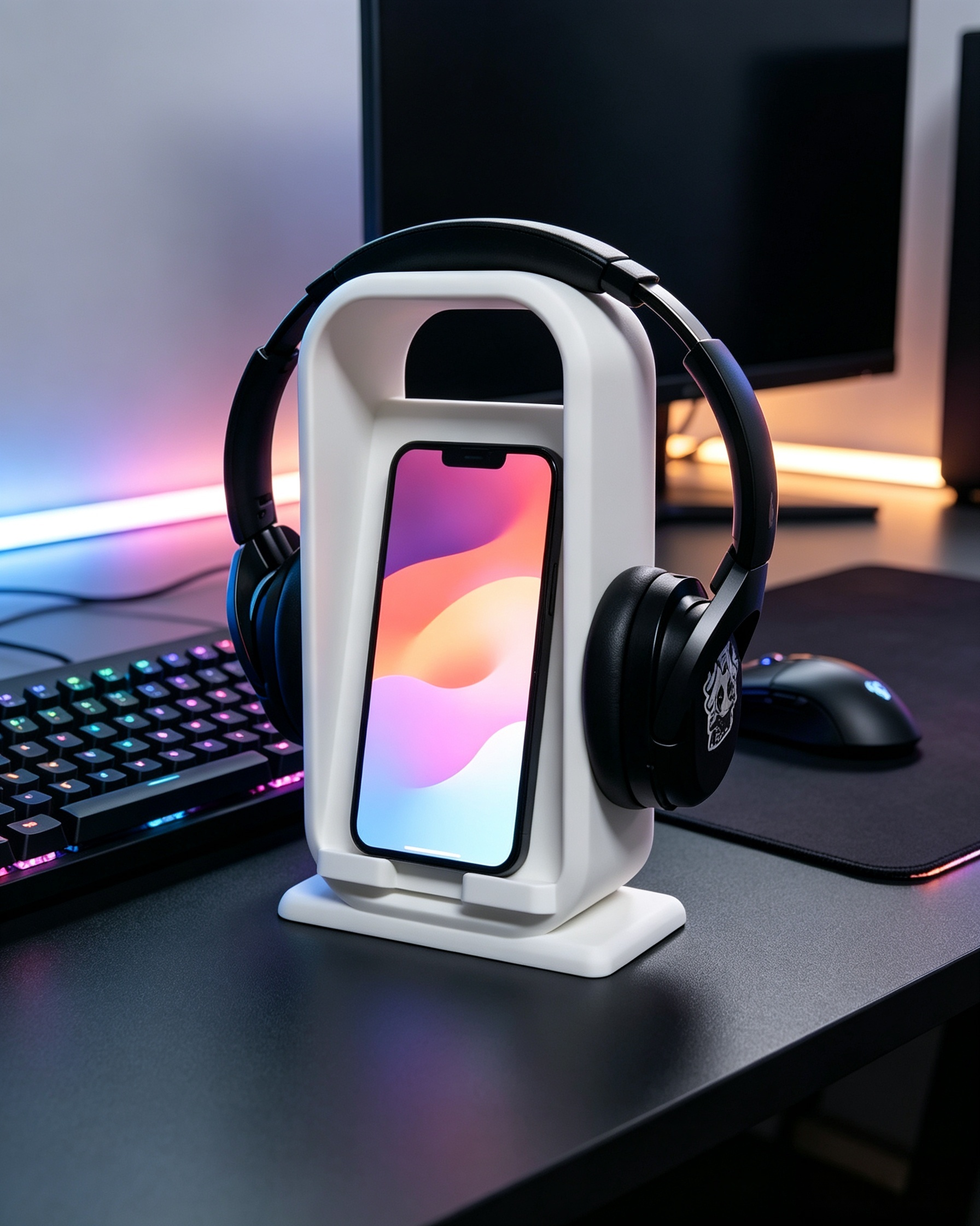 Personalized Digital 3D Printing Rounded Frame Dual Function Phone Headphone Holder