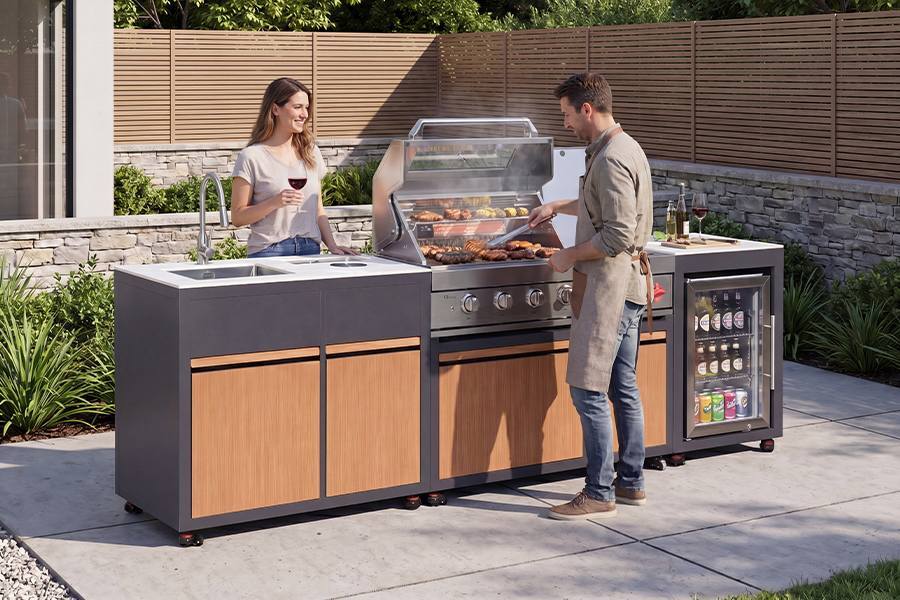 Heavy Duty Waterproof Outdoor Kitchens & Bbq Islands With Integrated Flame Safety Device Propane Grill