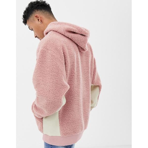 Contrast Knit Rib Mens Sherpa Jacket Oversized Sherpa Sweatshirt Anti Pilling