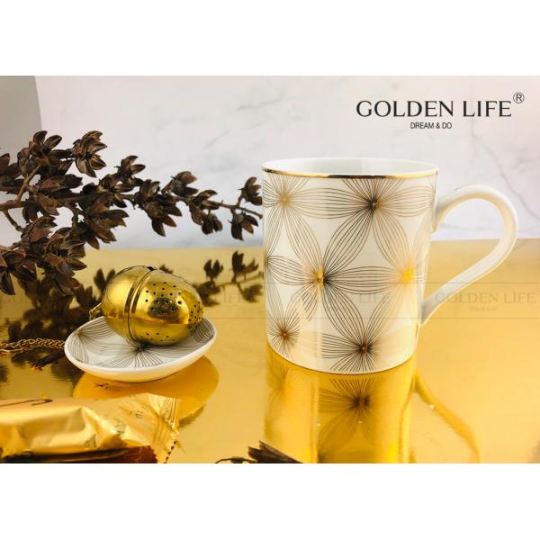 New Bone China AB Grade Gold Theme 380CC Ceramic Coffee Mugs