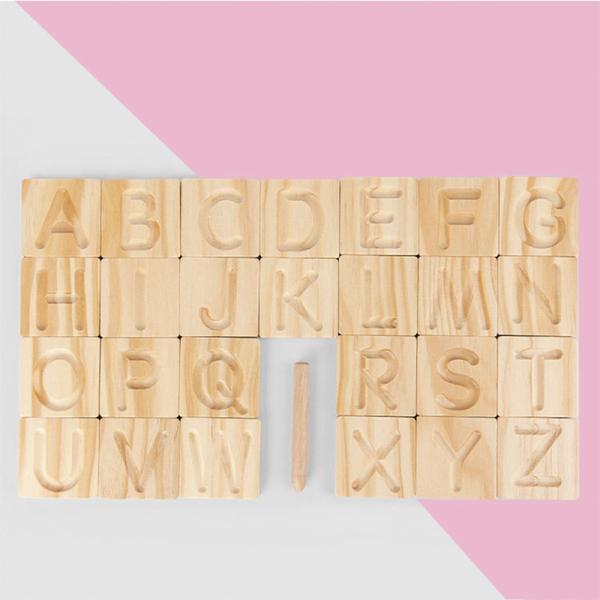 Wooden Montessori Word Spelling Groove Practice Board Pen Control Training