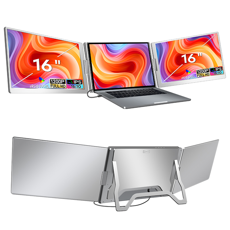 One Cable Laptop Triple Monitor 16 Inch 1920x1200 Mobile Monitor For Laptop