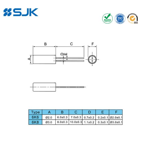 3 X 8mm Through Hole Crystal Resonator With 32.768KHz 12.5pF ±20ppm -20~+70℃