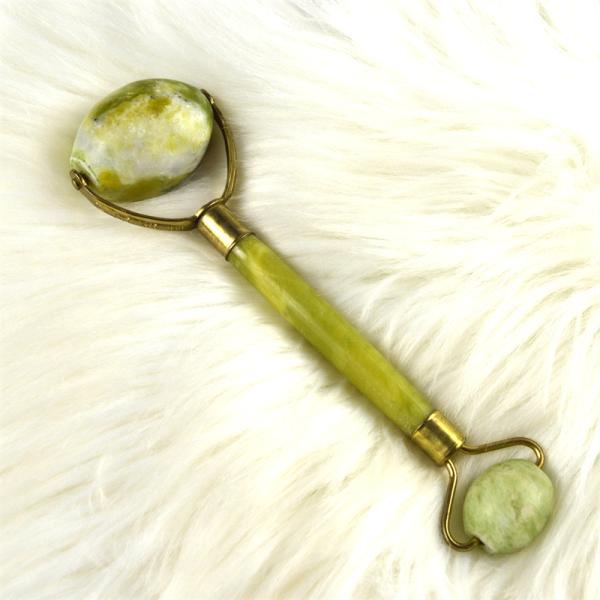 Custom Logo Availabled 100% Natural Xiuyan Jade Face Guasha Roller Green Jade Facial Gua Sha Massager Stone Skin Care
