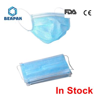 FDA CE certificated3 Ply Face Mask Disposable Non-woven Eco-friendly Fabric
